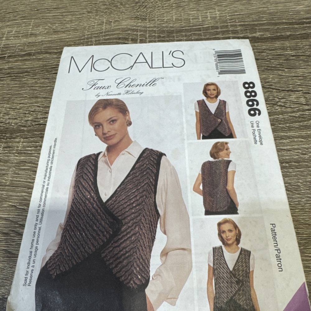 8866 Vintage McCalls SEWING Pattern Ladies Faux Chenille Vest Waistcoat FF